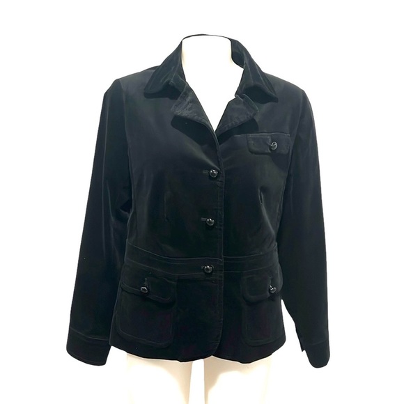 Talbots black cotton velvet blazer peblum back size 10 - Picture 1 of 12
